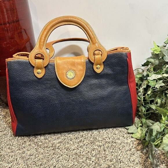 La Tour Eiffel 1887 Leather Color block Satchel Handbag red blue green brown - Picture 2 of 13